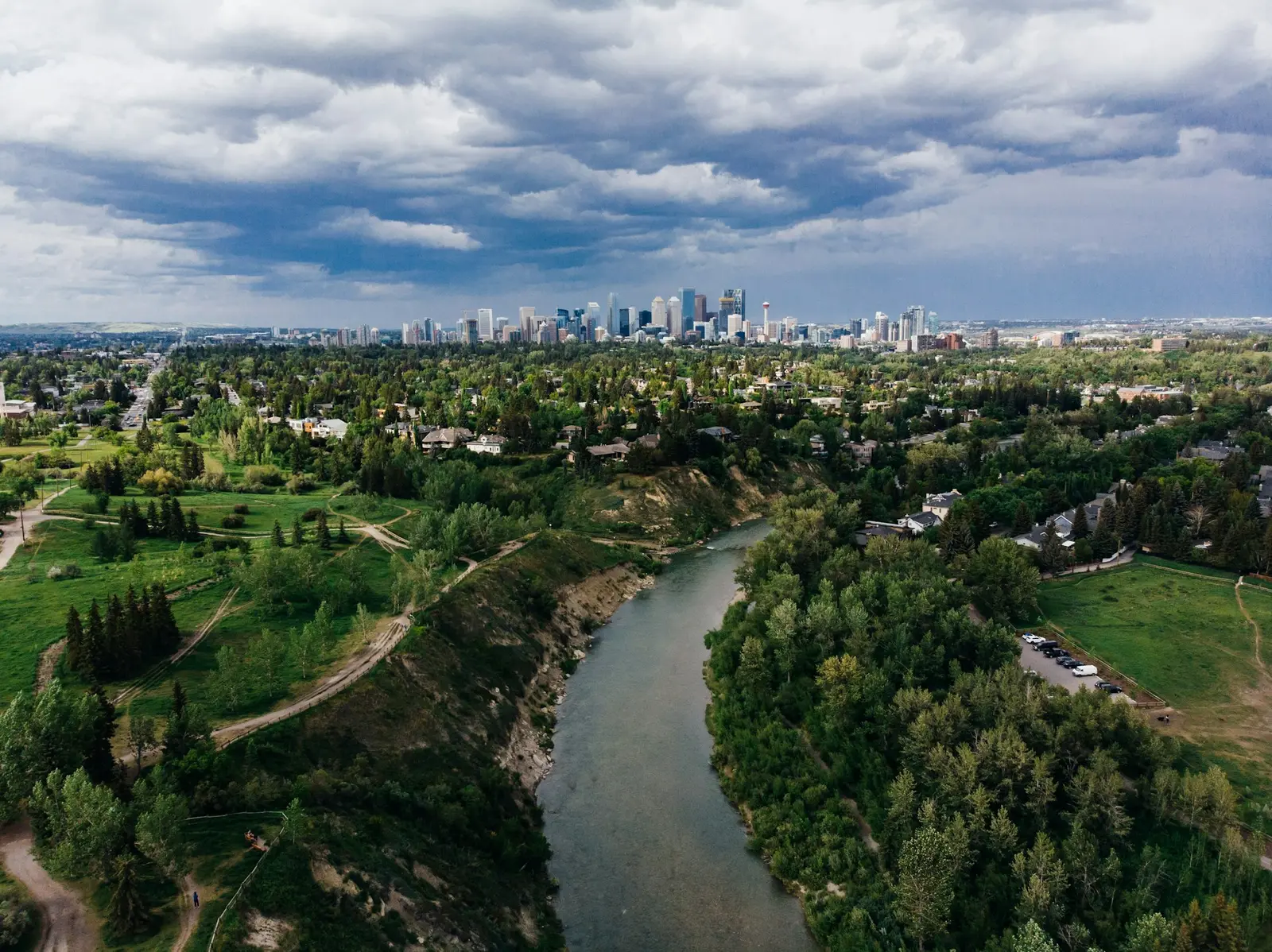 Web design services across Calgary Southeast, Alberta — Calgary, Alberta — aerial view of the city showing southeast communities, trees, and river corridor
