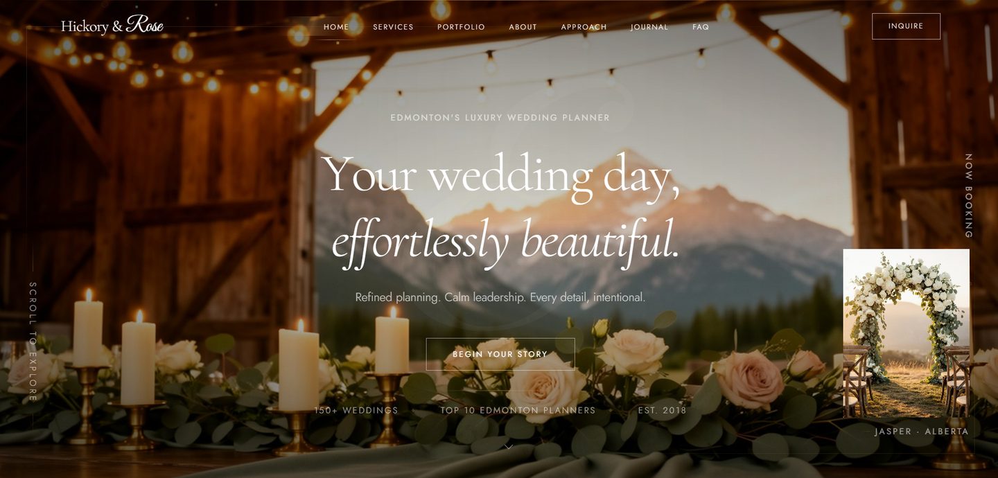 Hickory and Rose website by VeePo — luxury wedding planner web design, Edmonton