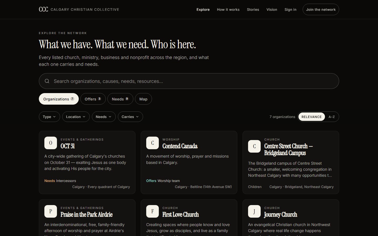 Calgary Christian Collective — explore: organisations, offers, needs (/explore)