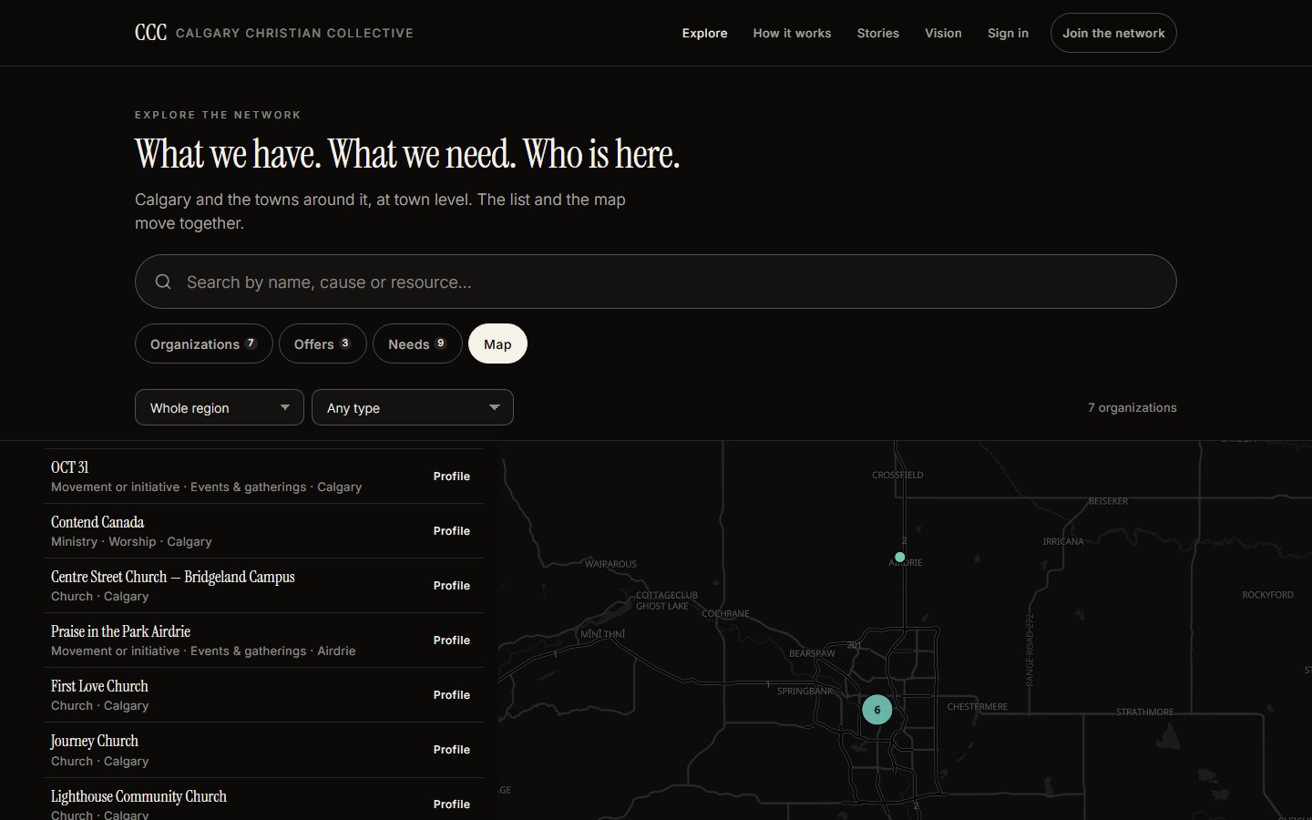 Calgary Christian Collective — explore: the town-level map (/explore)