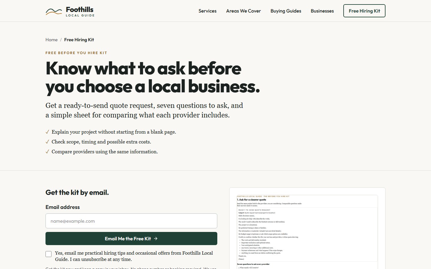 Foothills Local Guide — before you hire kit (/before-you-hire/)