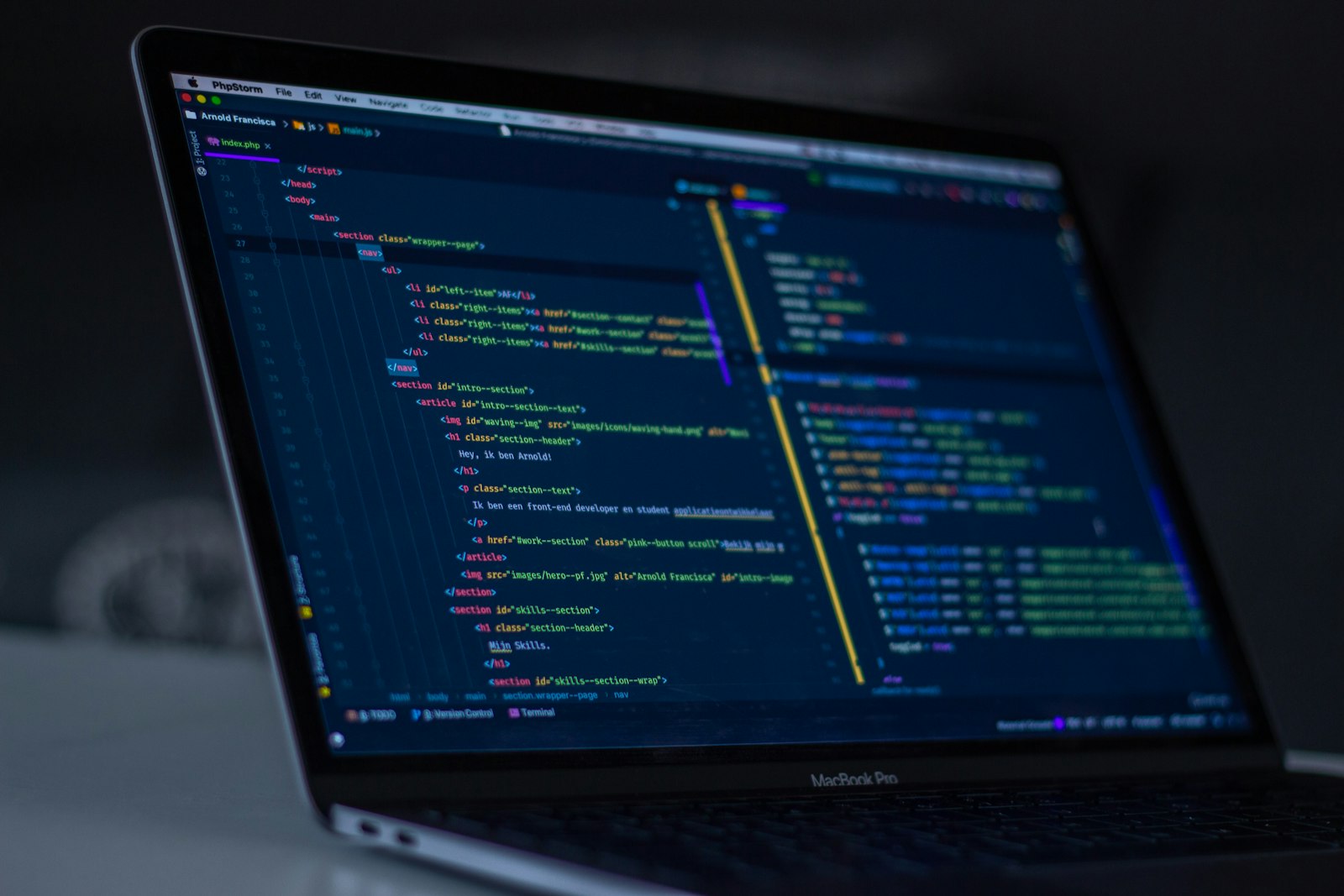 Website code on screen during a maintenance and quality review for a Cochrane business site